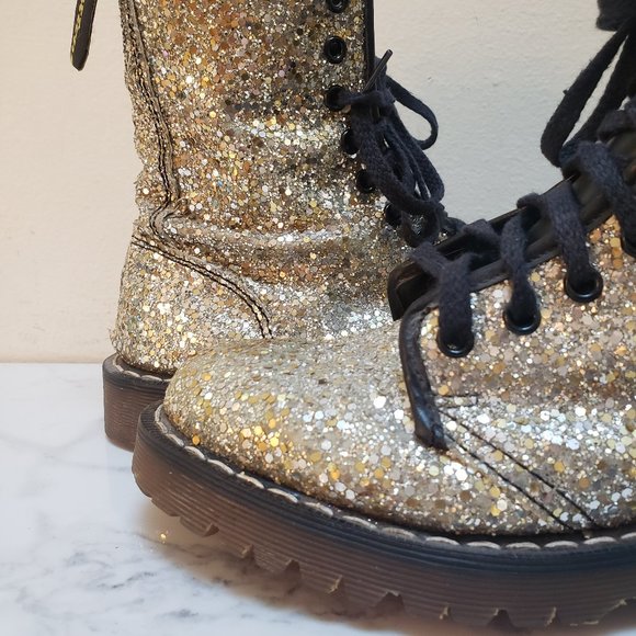 Dr. Martens RARE Vintage 90s Gold Chunky Glitter Boots - Picture 11 of 16